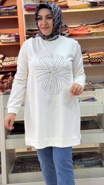Çiçek Taş Detaylı Tunik Ekru/257444