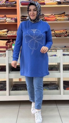 Kado - Çiçek Taş Detaylı Tunik Mavi/257444