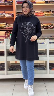 Kado - Çiçek Taş Detaylı Tunik Siyah/257444