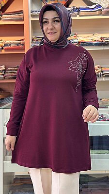 Çiçek Taş Detaylı Tunik Bordo / 268198 - Thumbnail