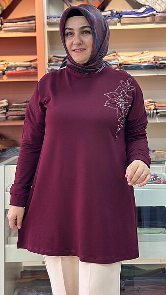 Çiçek Taş Detaylı Tunik Bordo / 268198 