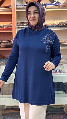 Çiçek Taş Detaylı Tunik İndigo / 268198 - Thumbnail