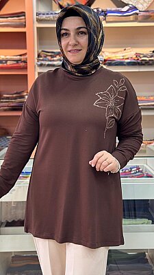 Çiçek Taş Detaylı Tunik Kahve / 268198 - Thumbnail