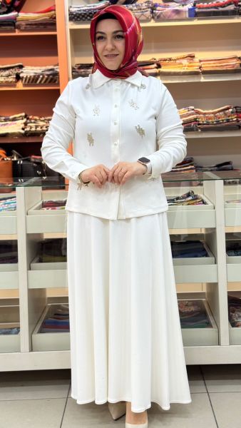 Çiçek Taşlı Etekli Oyşho Takım Ekru/6113
