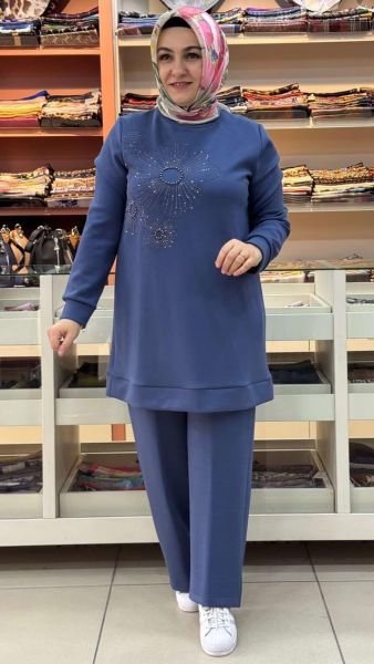 Çiçek Taşlı Takım İndigo/8071