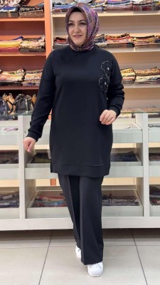 inza moda - Çiçek Ve Boncuk Detaylı Tunik Siyah/1860