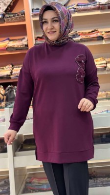 Çiçek Ve Boncuk Detaylı Tunik Bordo/1860 - Thumbnail