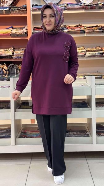 Çiçek Ve Boncuk Detaylı Tunik Bordo/1860