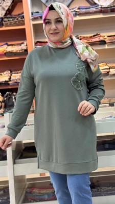 Çiçek Ve Boncuk Detaylı Tunik Yeşil/1860 - Thumbnail