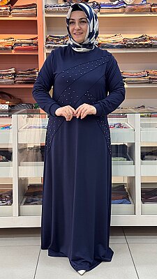 Şura - Çimalı Zımba Detaylı Elbise Lacivert / 9211 