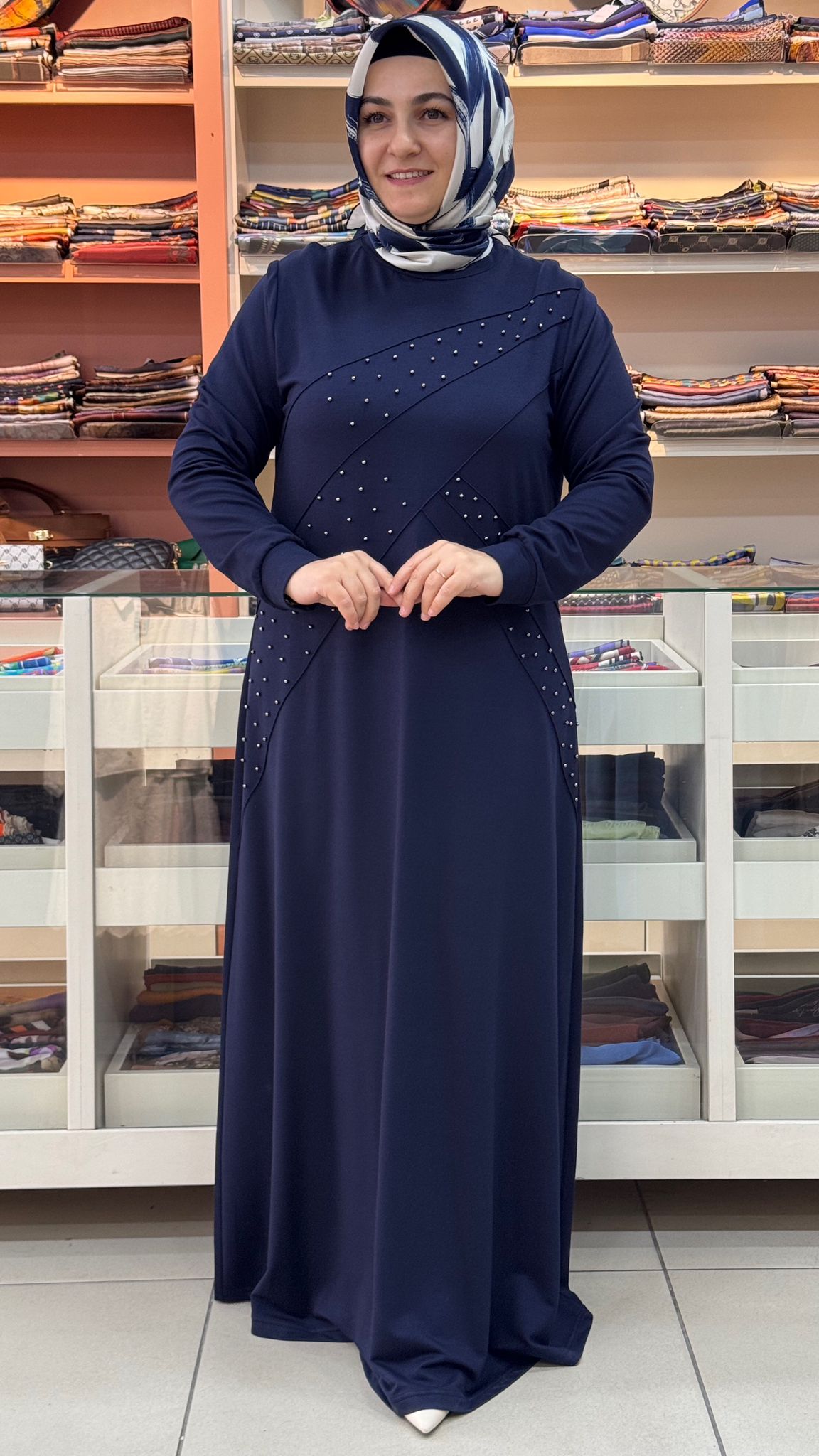 Şura - Çimalı Zımba Detaylı Elbise Lacivert / 9211 