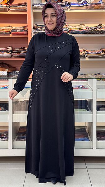 Çimalı Zımba Detaylı Elbise Siyah / 9211 