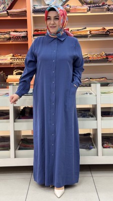 Behrem - Çıt Çıt Detaylı Elbise İndigo/2827