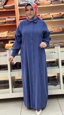 Çıt Çıt Detaylı Elbise İndigo/2827 - Thumbnail