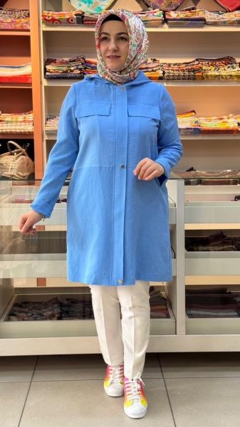 Çıt Çıt Detaylı Kapşonlu Ceket Mavi/2514000