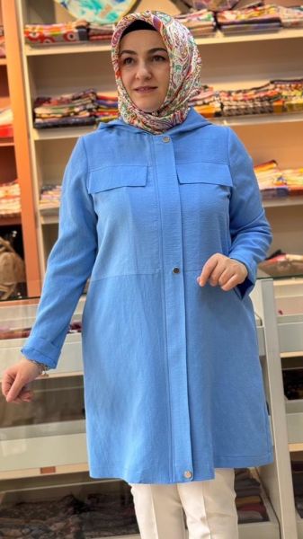 Çıt Çıt Detaylı Kapşonlu Ceket Mavi/2514000