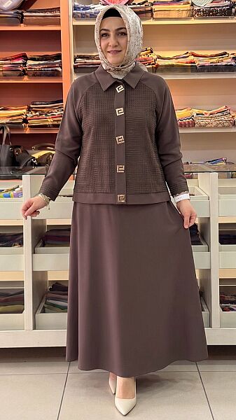Çıt Çıtlı Etekli Takım Kahve/ 3080 