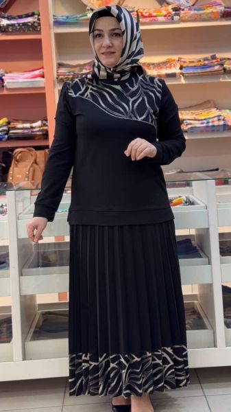 Çizgi Detaylı Etekli Takım Siyah/1352