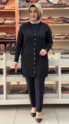  - Çizgi Detaylı Triko Hırka Siyah/3199