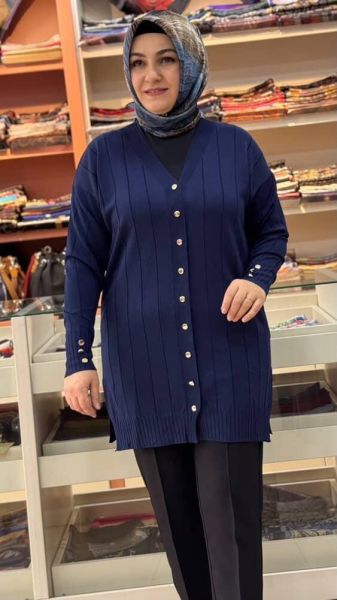 Çizgi Detaylı Triko Hırka Lacivert/3199