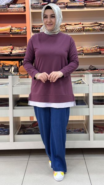 Çizgi Detaylı Tunik Mürdüm/257521