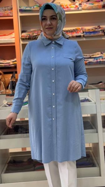 Çizgi Detaylı Tunik Açık Mavi/2820