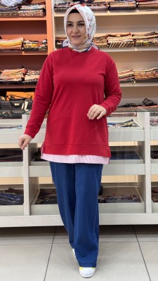 Kado - Çizgi Detaylı Tunik Kırmizı/257521