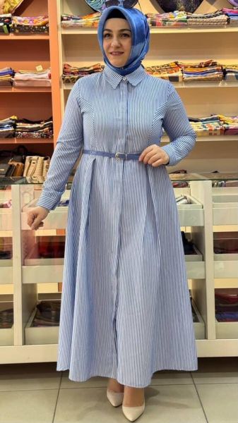 Çizgili Elbise Mavi/7595