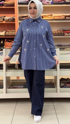 orhan - Çizgili Üstü Taşlı Tunik Lacivert/1312