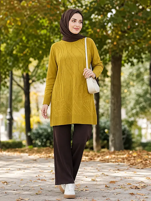Dal Desen Merserize Triko Tunik Yağ Yeşili/2725103  