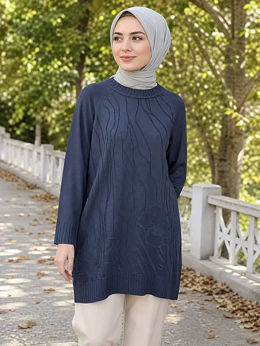 Dal Desen Merserize Triko Tunik Lacivert/2725103 