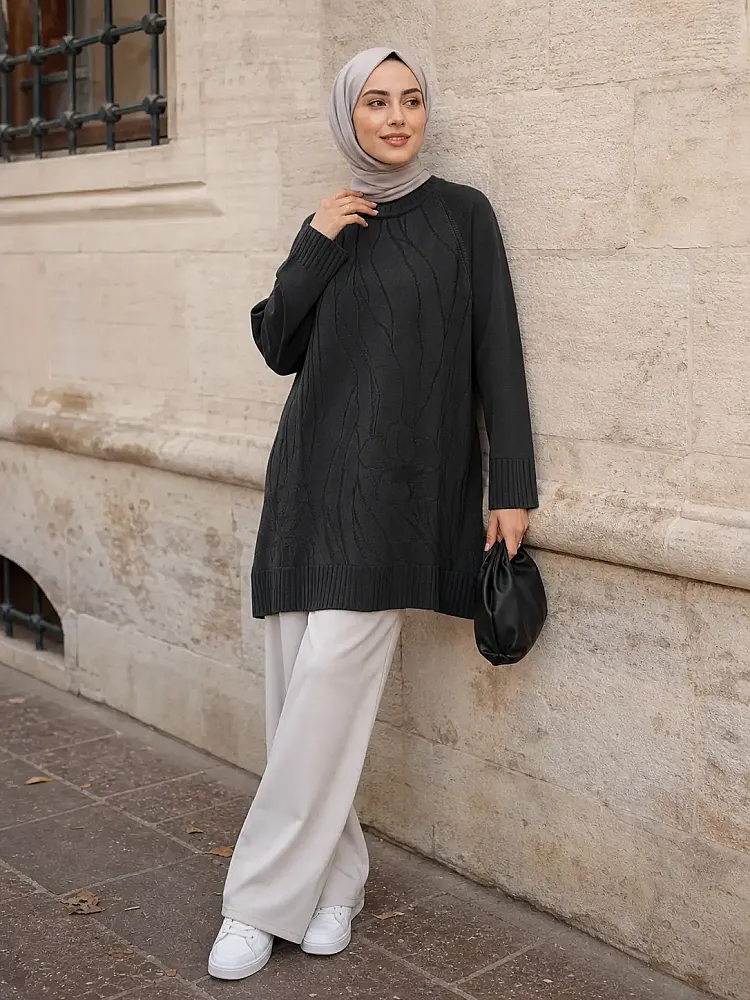 Dal Desen Merserize Triko Tunik Siyah/2725103 - 1