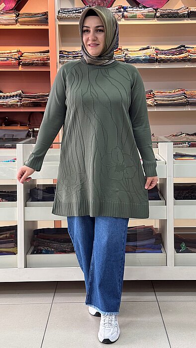 Dal Desen Merserize Triko Tunik Haki/2725103  