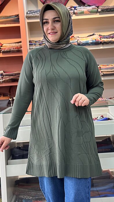 Dal Desen Merserize Triko Tunik Haki/2725103  - 2