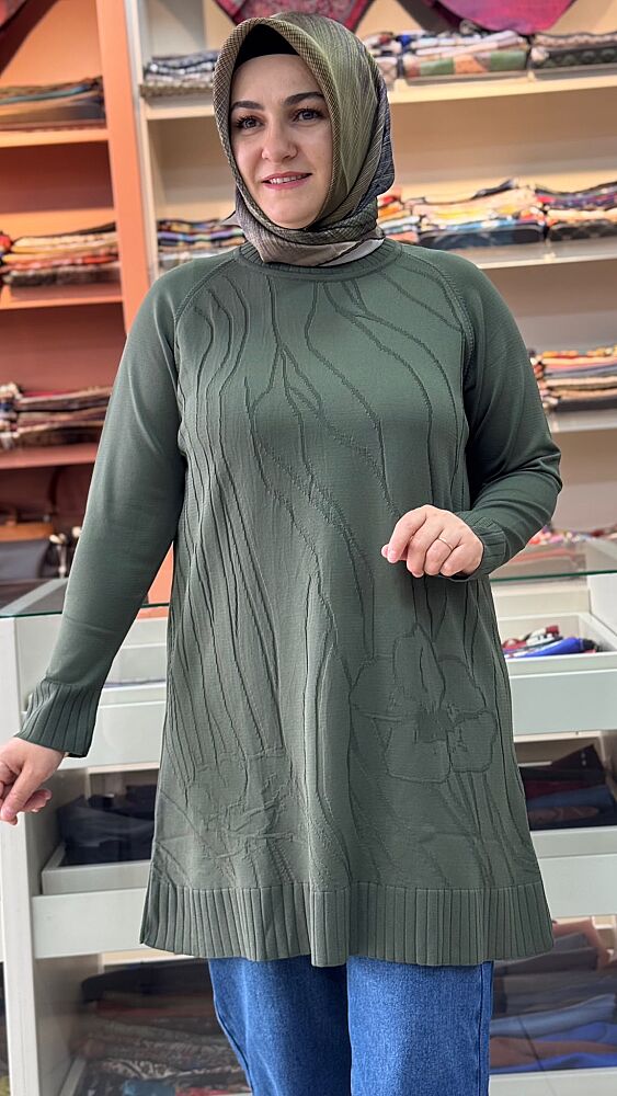 Dal Desen Merserize Triko Tunik Haki/2725103  - 2