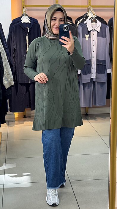 Dal Desen Merserize Triko Tunik Haki/2725103  - 3