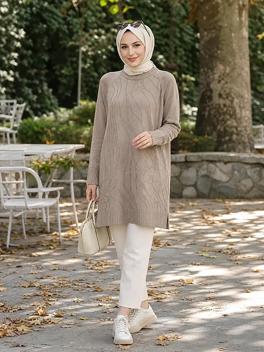 Dal Desen Merserize Triko Tunik Vizon/2725103