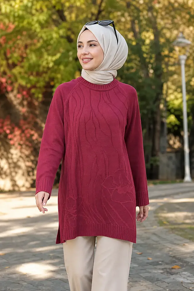 Dal Desen Merserize Triko Tunik Bordo/2725103 - 1