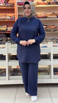 Janset - Dalga Desenli Takım Lacivert/3981