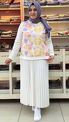Kado - Dantel Detaylı Çiçekli Tunik Ekru/262844