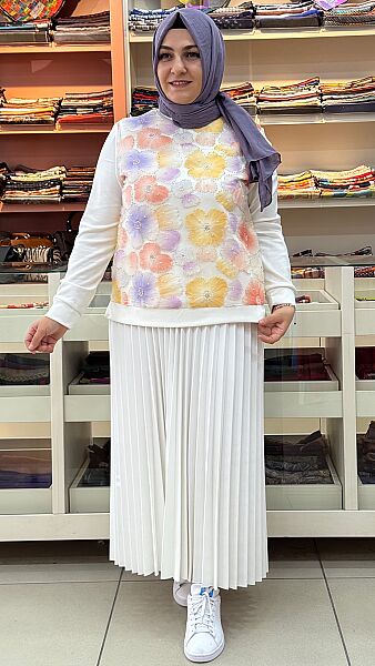 Dantel Detaylı Çiçekli Tunik Ekru/262844