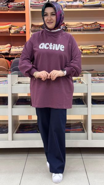 Dantel Detaylı Sweat Tunik Mürdüm/3118