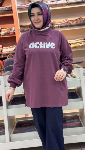 Dantel Detaylı Sweat Tunik Mürdüm/3118