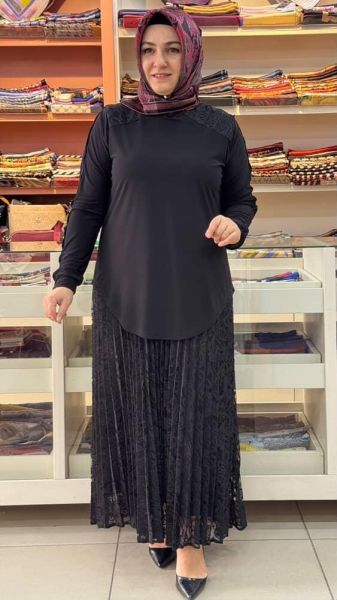 Dantelli Etekli Takım Siyah/6069