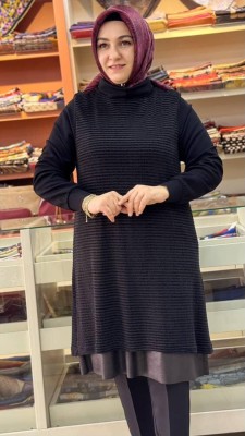 Degaje Yaka Kolye Aksesuarlı Tunik Siyah/2063 - Thumbnail
