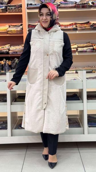 Deri Detaylı Peluş Yelek Taş/2032