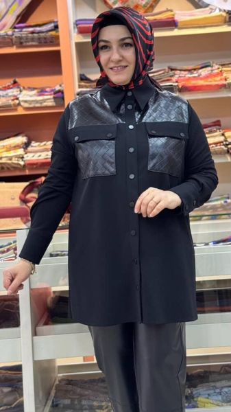 Deri Detaylı Tunik Siyah/21553