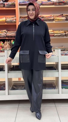 Deri Pantolonlu Takım Siyah/6170 - Thumbnail