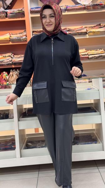 Deri Pantolonlu Takım Siyah/6170