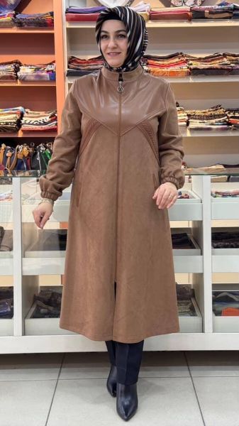 Deri Ve Kumaş Detaylı Süet Kap Camel/61172